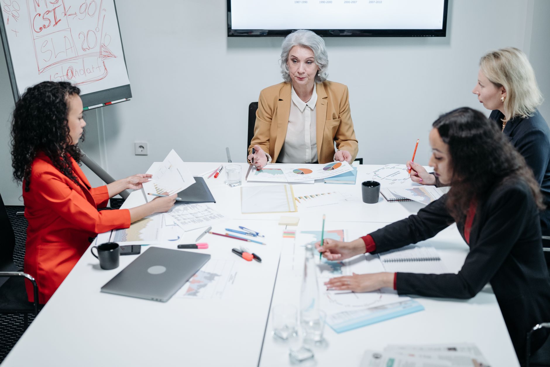 Qualifi Level 5 Diploma in Business Management — A diverse team of businesswomen engaged in a collaborative meeting at the office.