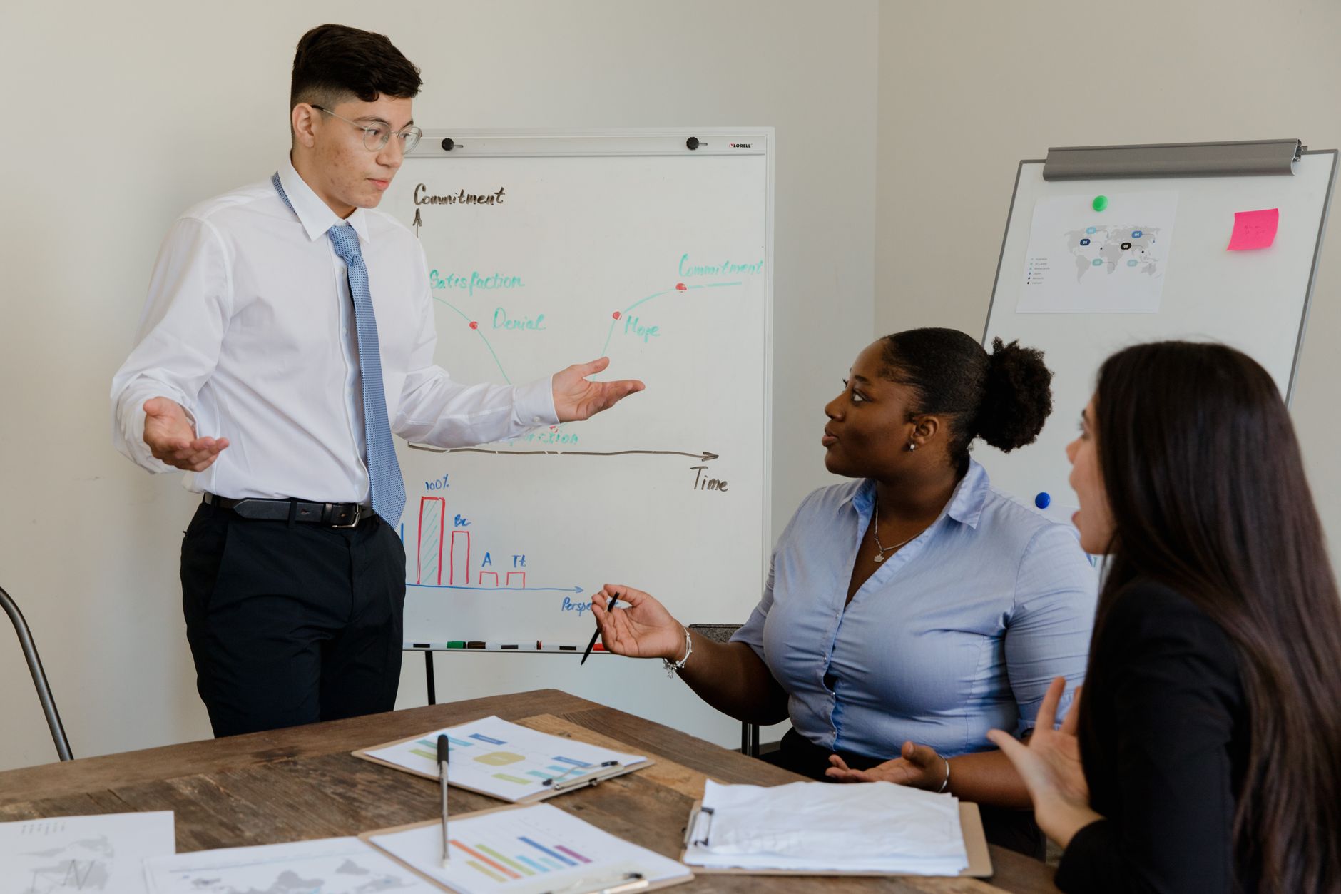 An Introduction to the Business Environment — A diverse team discussing business strategies during a meeting with charts.