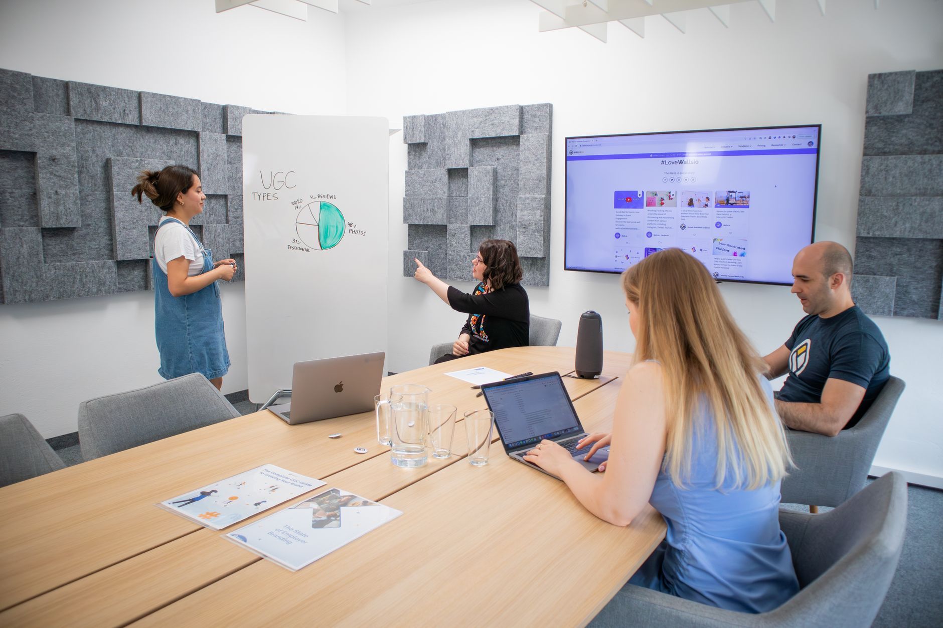 Psychology of Entrepreneurship — A group of professionals engaged in a team meeting with a presentation in a modern office setting.
