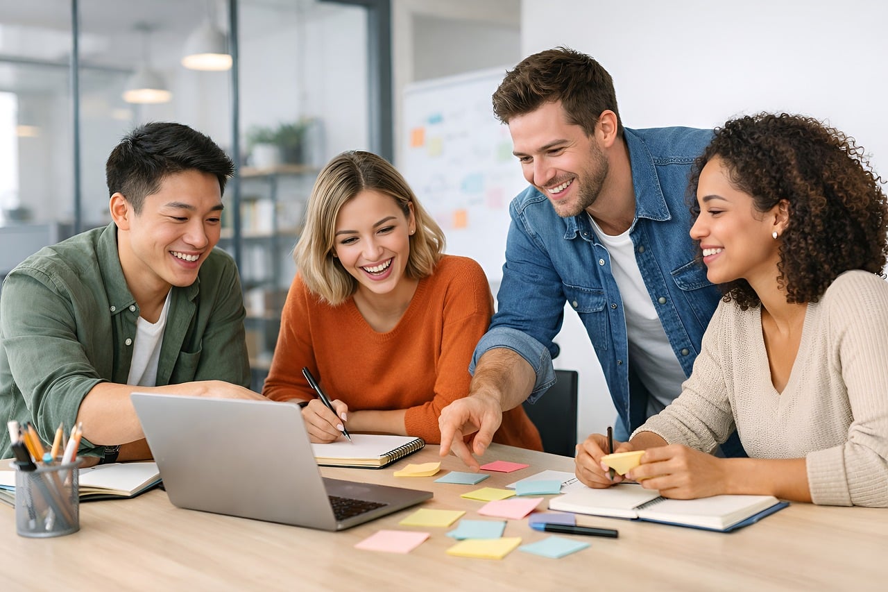 Developing Innovative Business Cases Innovation in Action — collaboration, brainstorming, teamwork, creative, modern office, meeting, communication, projects, planning, innovation, success, startup, office, motivation, professional, team, company, ideas, group of people, professional environment