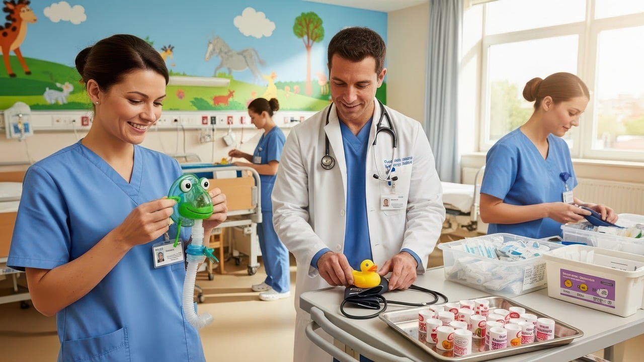 Management of children’s care — Algorithm, ai system hospital, high tech hospital, futuristic clinic, innovation healthcare, smart healthcare system, cloud healthcare, health app, medical app, remote treatment, remote monitoring, wearable device, ai generated
