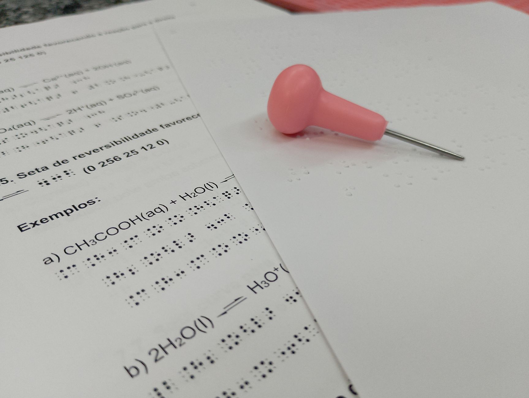Body Massage — Braille chemistry sheet with pink pin for tactile learning.
